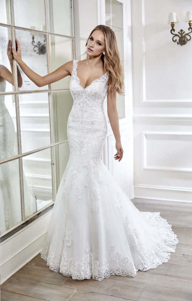 Ronald Joyce - Plus Size - Lace Over Organza Fishtail With Beaded Back Detail