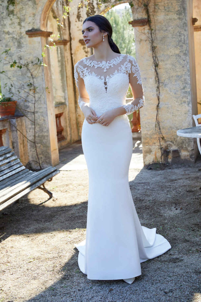 Victoria Jayne Wedding Dress Fit & Flare, Bateau, Illusion, Long Sleeves